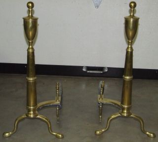 Antique Large Brass French Victorian Style Fireplace Hearth Andirons photo