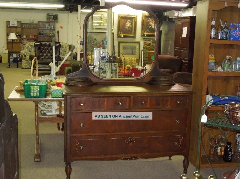 Antique American Federal Revival Style Dresser W/ Mirror And Hidden Compartments 1800-1899 photo