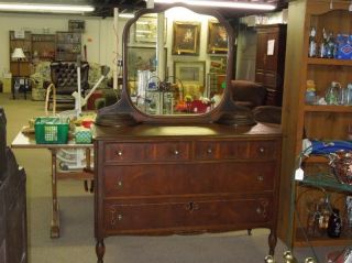 Antique American Federal Revival Style Dresser W/ Mirror And Hidden Compartments photo