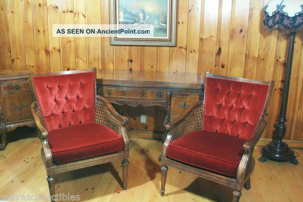 Antique French Provincial Red Velvet & Cane Arm Chairs American Pair 1920 - 1950 1900-1950 photo