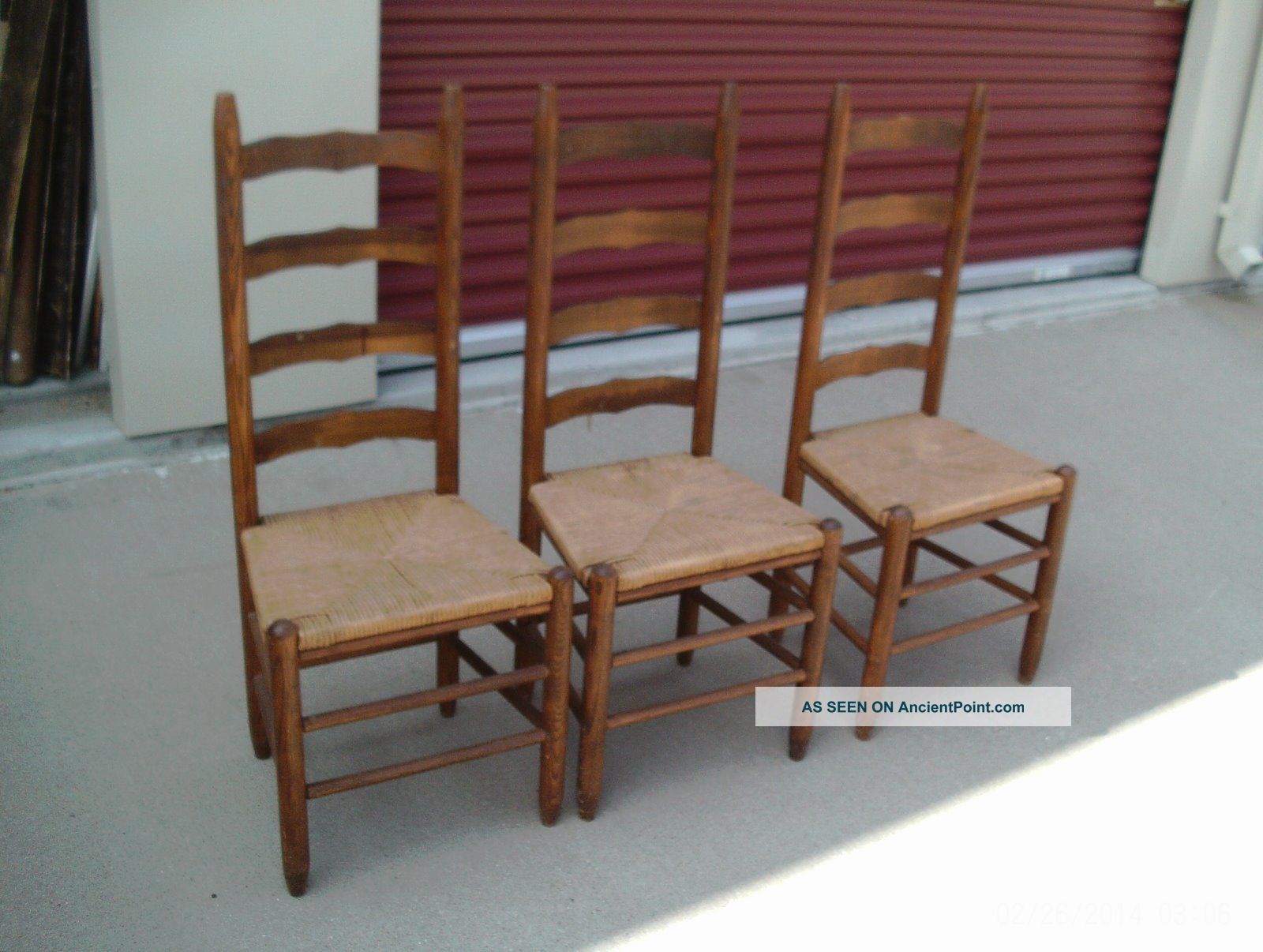 Antique Vintage 3 Ladder Back Dining Table Chairs Country Style Look Rush Seats 1900-1950 photo