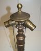 Antique Vintage Brass Wood Pedestal Lamp Cast Iron Weighted Base Lamps photo 1