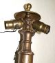 Antique Vintage Brass Wood Pedestal Lamp Cast Iron Weighted Base Lamps photo 2