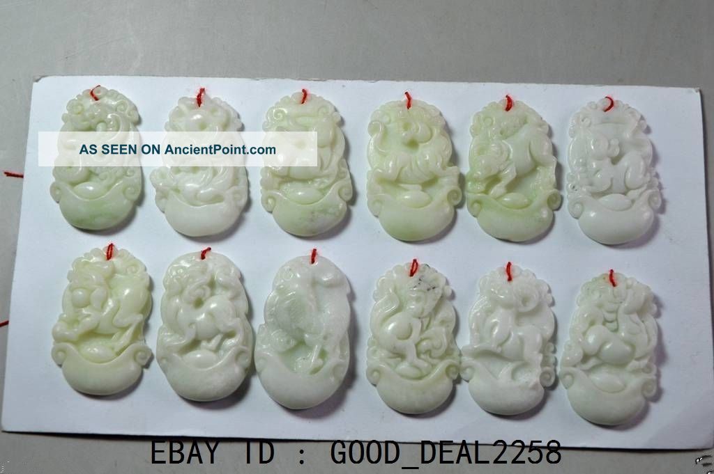 3.  6 Cm / 12pc Chinese Carved Jade Natural 12 Zodiac Other Antique Chinese Statues photo