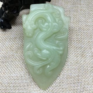 Old China Celadon Jade Hand - Carved Dragon Amulet&pendant 86 photo