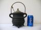 Cast Iron Fire Starter Smudge Pot Antique 3 Leg Brass Handle Lid Wand Pumice Hearth Ware photo 1