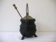 Cast Iron Fire Starter Smudge Pot Antique 3 Leg Brass Handle Lid Wand Pumice Hearth Ware photo 2