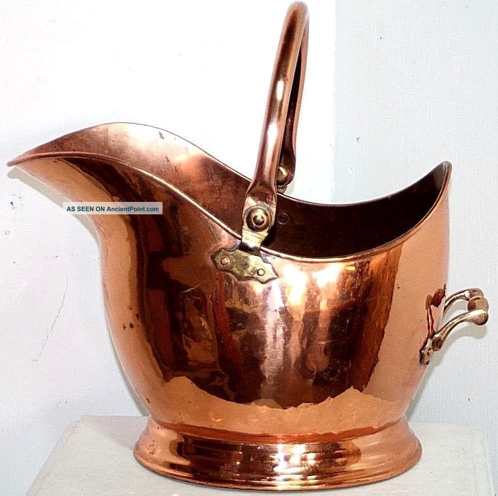 Large Primitave Solid Copper Antique Coal Scuttle / Hog / Kindling Carrier. Primitives photo