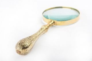 Old Antique Brass Hand Crafted Vintage Carving Hand Lens Magnifying Glass Mg 06 photo
