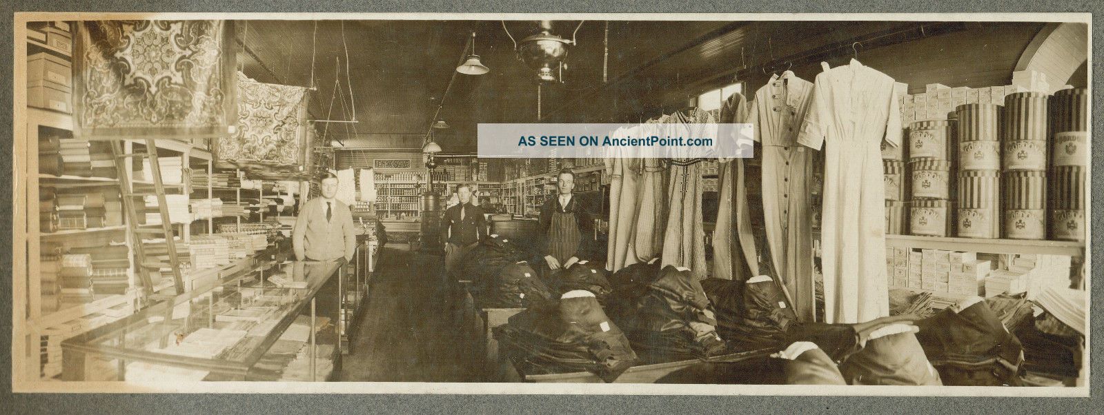 C.  1920 Mounted Interior Panoramic Photo Of Dry Goods Store Other Mercantile Antiques photo