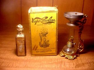 Antique 1893 Quack Medicine Whooping Cough Vaporizer Medicine Oil Lantern W/ Box photo