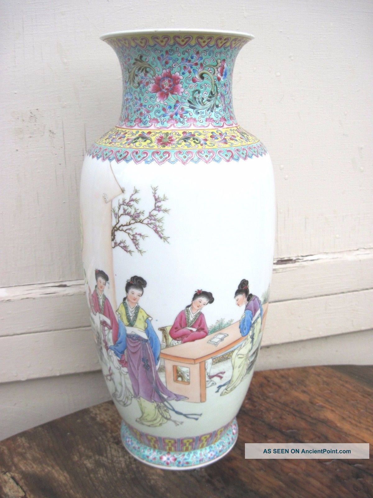 Antique Large Chinese Famille Rose Calligraphy Vase Court Scene? Vases photo
