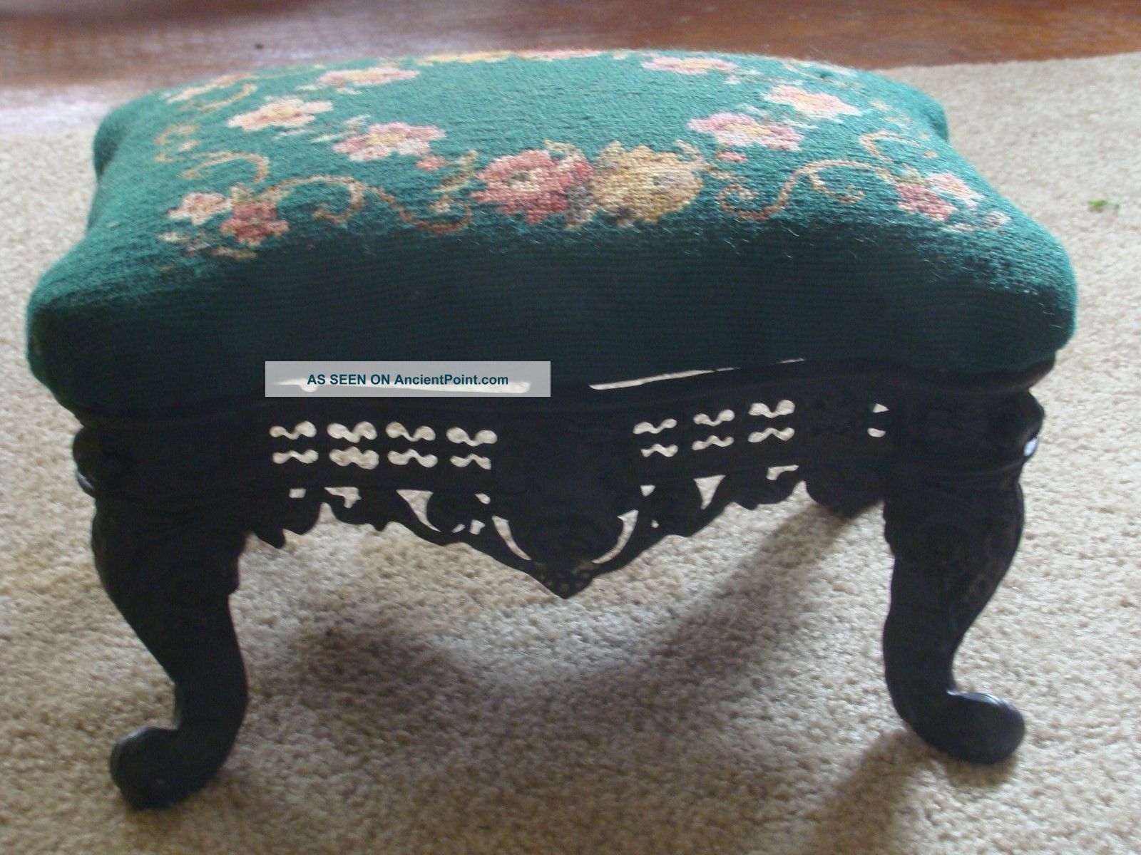 Antique Style Victorian Cast Iron Ornate Foot Stool Ottoman Bench Needlepoint Unknown photo