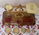 Vintage English Brass And Polished Wood Postal Scales & 5 Brass Weights Scales photo 1