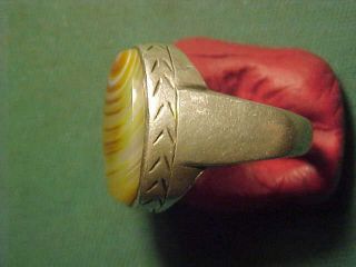 Near Eastern Hand Crafted Solid Silver Ring Banded Agate Stone 1700 - 1900 photo