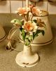 Vintage Italian Toleware Lamps Pair Flowers Table Shabby Chic Cottage Chippy Toleware photo 2