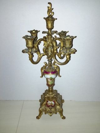 19th Century French Porcelain Gilt Fancy 5 Light Candelabra Sevres.  Hand Painted photo
