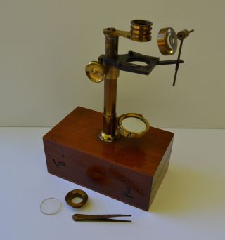 C.  1850 - 1880 Brass Pocket Botanical Microscope W/ Travel Case photo