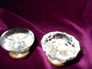 One Antique 12 Point Glass Doorknob & 1 Clear Both Brass Bases photo