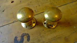 Reclaimed Vintage Brass Door Round Knobs Handles On Plates photo