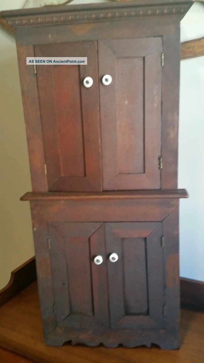 Antique 19c Child ' S Stepback Cupboard.  Salesman ' S Sample.  Aafa Primitives photo