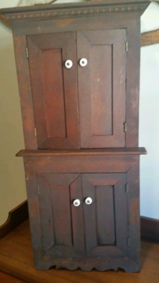 Antique 19c Child ' S Stepback Cupboard.  Salesman ' S Sample.  Aafa photo