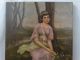 19thc Antique Victorian Era Lady & Flowers In Forest Outdoor Portrait Painting Victorian photo 1