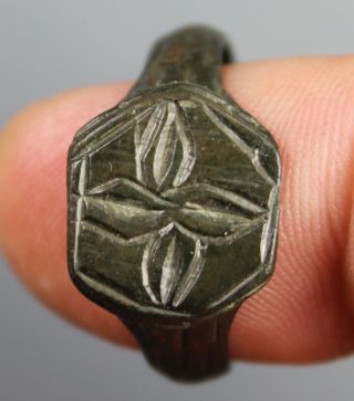 Signet Ring,  Bronze,  Wearable,  Engraved With Flower,  Bloom,  14.  - 15.  Century A.  D. photo