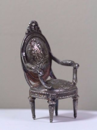 Antique C.  1900 English Sterling Silver Dollhouse Miniature Chair photo