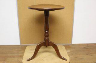 Rare 18th C Ct Queen Anne Cherry Candlestand Round Top In Old Grungy Surface photo