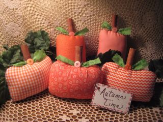 5 Prim Handmade Thanksgiving Fall Fabric Pumpkin Ornies Bowl Fillers Home Decor photo