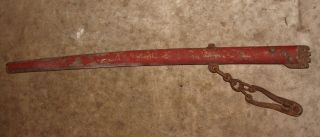 Primitive Antique Red Paint Wood Handle Barbed Wire Fence Stretcher Tool Rustic photo