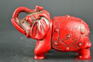 Collectible China Old Red Resin Carve Animal Elephant Sculpture Decor Statue photo