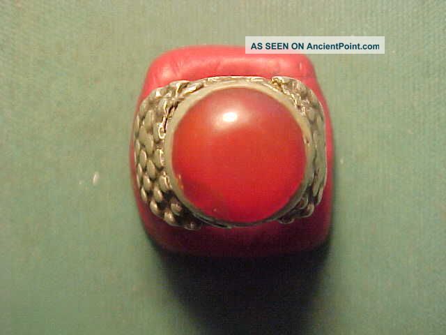 Near Eastern Hand Crafted Solid Silver Ring,  Carnelian Stone Circa 1700 - 1900 Near Eastern photo
