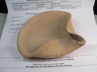 Ancient Terra - Cotta Oil Lamp Pottery.  1100 - 900 Bc.  120 X125mm.  W/ Import Papers. photo