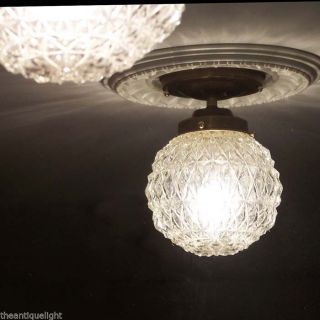 395 Vintage 30 ' S 40s Ceiling Light Lamp Fixture Glass Porch Hall Re - Wired photo