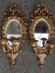 Antique Pair Italian Wood Mirror Gold Gilt Girandole Wall Sconces Candelabra Chandeliers, Fixtures, Sconces photo 1