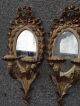 Antique Pair Italian Wood Mirror Gold Gilt Girandole Wall Sconces Candelabra Chandeliers, Fixtures, Sconces photo 4