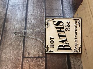 Vintage Style Cast Iron Hot Baths Sign Wall Hanging C/w Chain photo