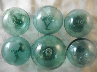 6 Vintage Japanese Numbers In Circles Alaska Beach Combed Glass Floats photo
