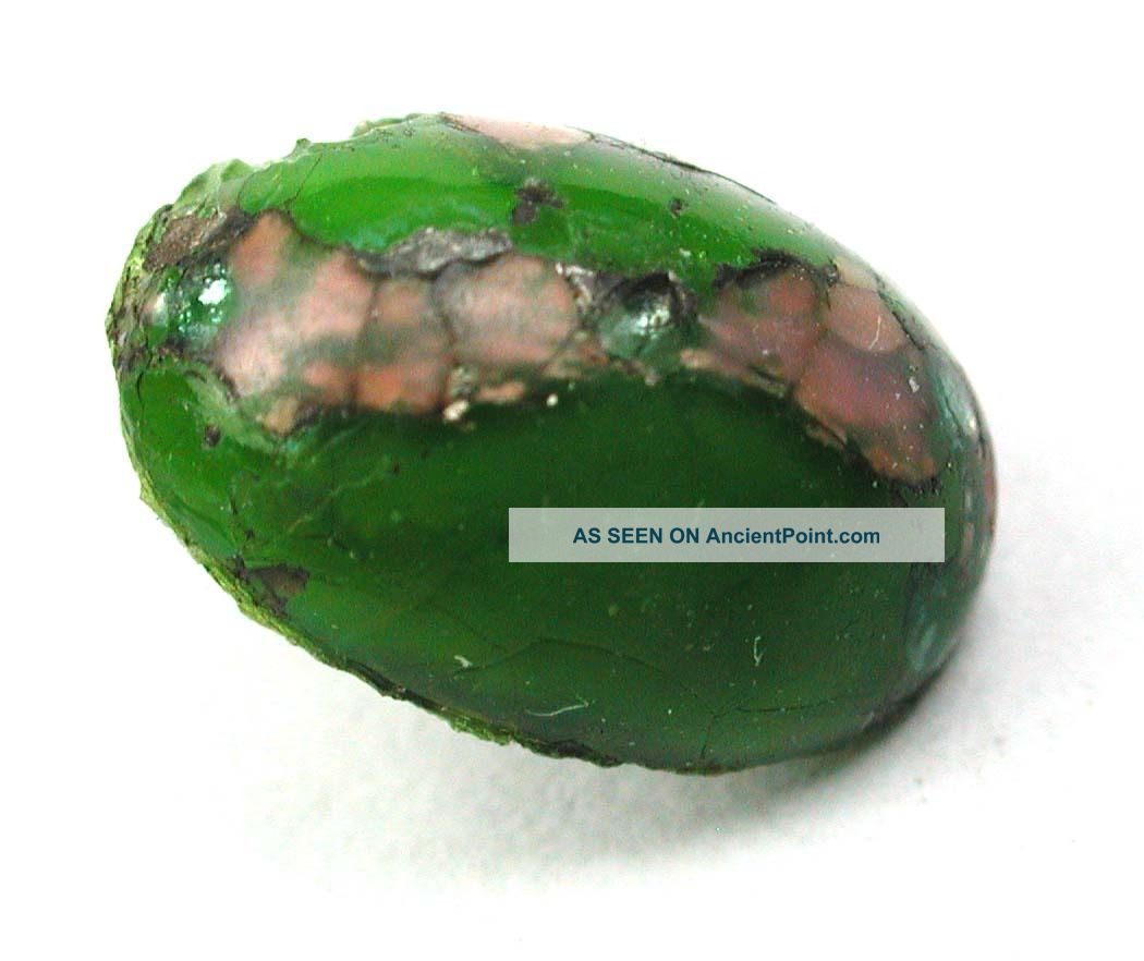 Antique Leo Popper Glass Button Green Pink Silver Oval - 7/16 