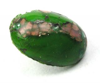 Antique Leo Popper Glass Button Green Pink Silver Oval - 7/16 