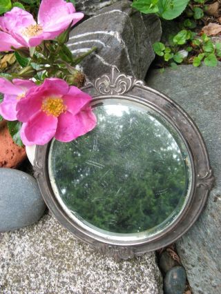 Victorian Antique Small Round Mirror Shabby Boudoir Vanity Primitive & Worn photo