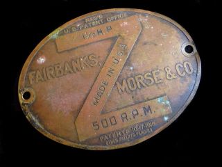 Antique Brass Plate For Fairbanks Morse Company 500 Rpm 