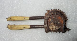 Antique Old India Fine Miniature Hand Carved Iron And Horn Work Betel Nut Cutter photo
