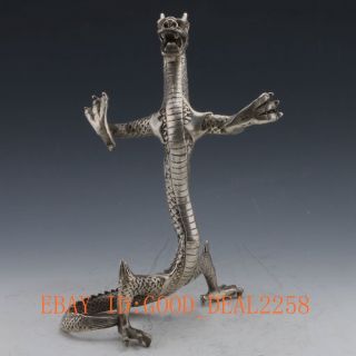 Chinese Silver Copper Handwork Carved Dragon Statue photo