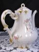 Limoges Cfh Gdm Rose Blue Ribbons Sponged Gold Teapot Coffee Pot Teapots & Tea Sets photo 3