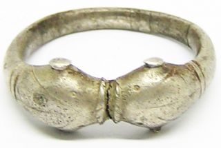 Ancient Roman Silver Embracing Dolphins Finger Ring C.  2nd Century A.  D.  Size 8.  5 photo