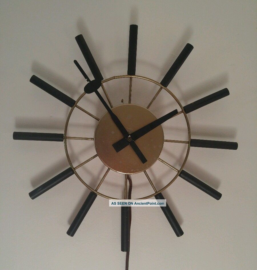 Vtg 50s Atomic Era Starburst Sputnik Wall Hanging Clock Mid Century Modern Retro Mid-Century Modernism photo