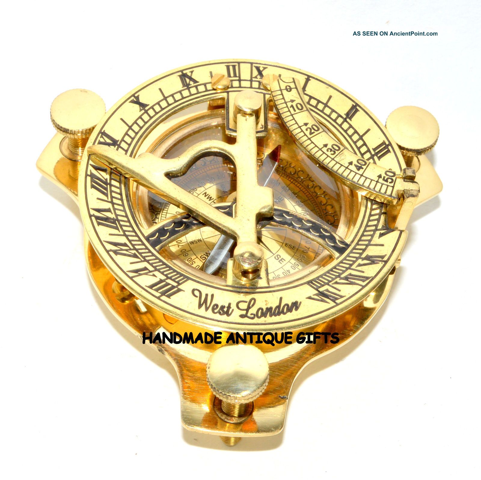 Handmade Triangle Shinny Gold Brass Sundial Compass Brass Triangle Sundial Compasses photo